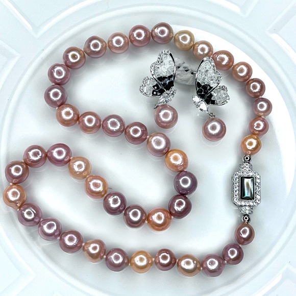 🤩🤩 Handmade Freshwater Edison Cotton Candy Baroque Pearl Necklace Earrings SET - Picture 1 of 5